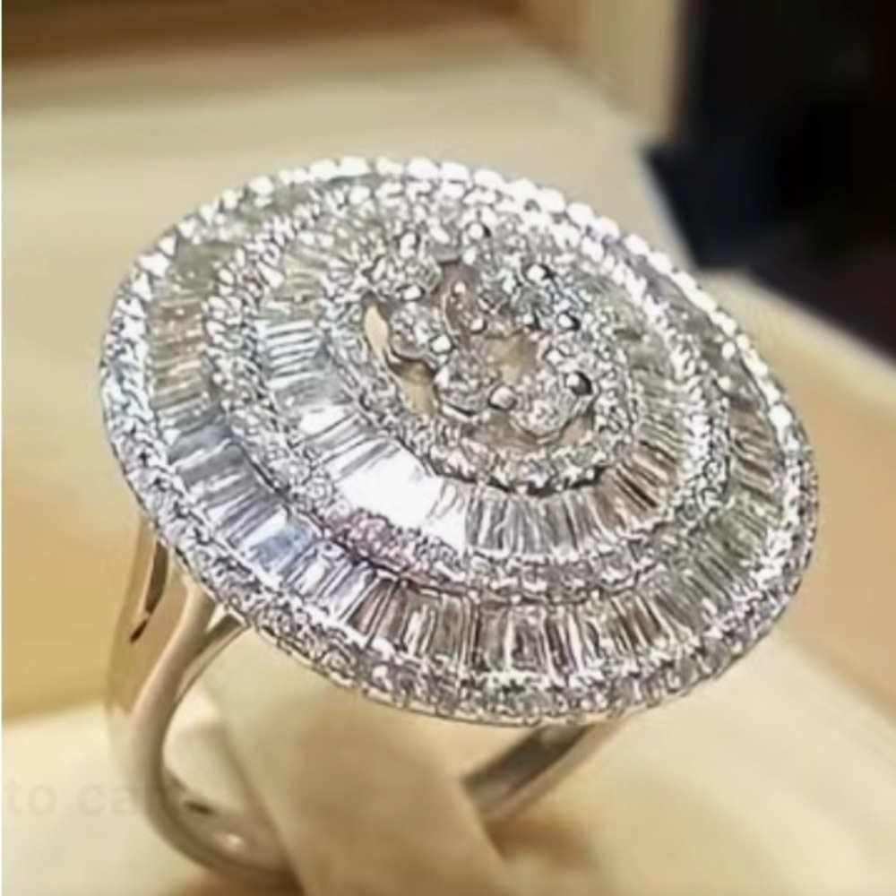 Cocktail Zircon Round Luxury Silver tone, Engagement, Wedding, Anniversary Ring